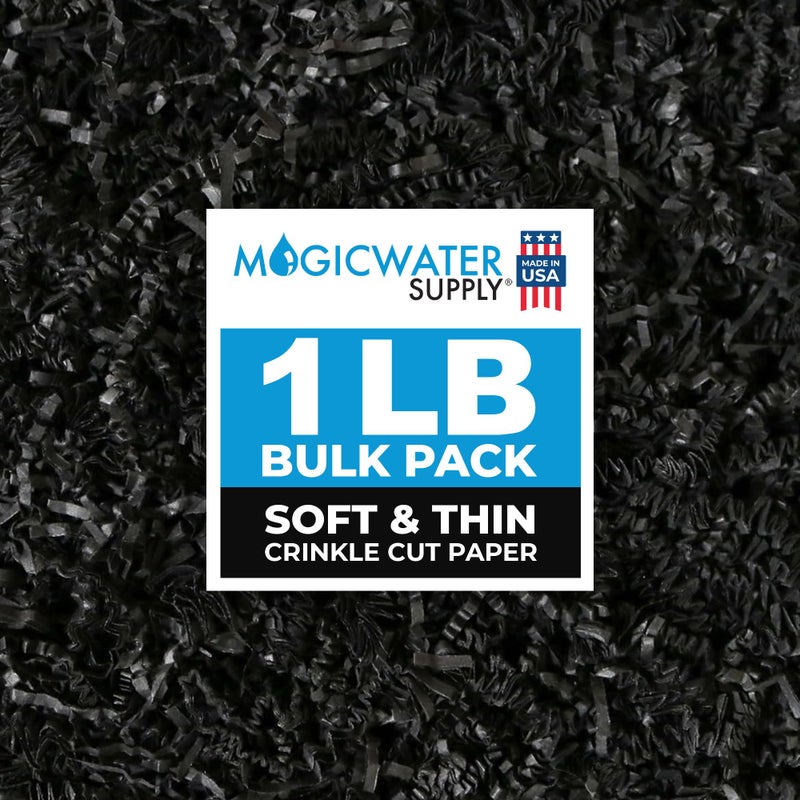 MagicWater Supply - 1 LB - Black - Soft & Thin Crinkle Cut Paper Shred Filler great for Gift Wrapping, Basket Filling, Birthdays, Weddings, Anniversaries, Valentines Day, and other occasions - Image 1